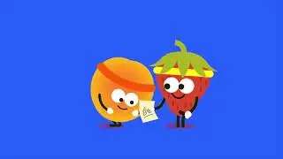 anime orange & Strawberry on green screen/ fruits animation green screen video footage