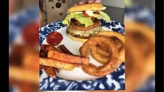Cheeseburgers and homemade onion rings