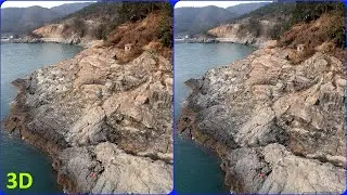 Drone 3D, Aerial 3d video, Rocky Shore, Magic eye, Seacoast, Side by side 3D
