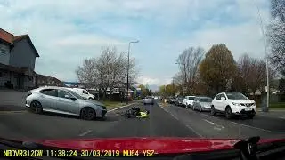 Cyclist does the slowest fall off a bike after car nudges him