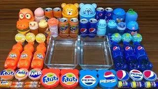 ORANGE FANTA vs BLUE PEPSI ! Mixing Random Things into CLEAR Slime ! Satisfying Slime Videos 
