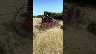 Raking Grass Ready for Bailing with the@FPMagromehanika Manual and Rotary Rakes - Rowing Up Hay