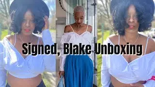 Signed Blake's 3rd Amazon Drop | Tall Girl Friendly Pants In Blue&Black | White Off The Shoulder Top