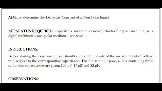 To determine the Dielectric Constant of a Non-Polar liquid