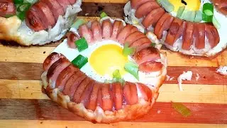 Необычный завтрак - корзиночки с яичницей и сосисками