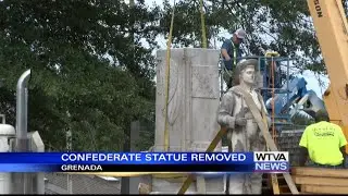 Workers removing Confederate statue in Grenada