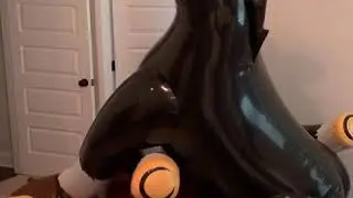 Horsing around in our new inflatable plastic horse suit