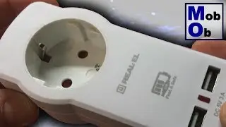 Зарядное устройство с розеткой и 2 USB выходами Real-El CS-30
