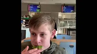 white boy eats salad