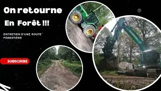 entretien d 'une route foréstiére. pelle kobelco sk 180 lc 11, steelwrist x20. jhonn deer 6930