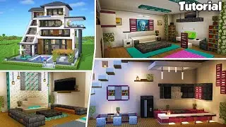 Minecraft: Modern House #50 Interior Tutorial - How to Build - 💡Material List in Description!