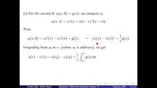 V9-10: D'Alembert's solution for wave equation, derivation. Elementary Differential equations