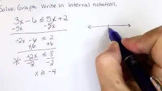 Solving a Linear Inequality then Graphing and Writing in Interval Notation