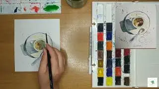 Как нарисовать Чашку кофе акварелью. Уроки рисования. Скетчинг для начинающих