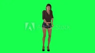 Russian woman in brown dress, black shorts and high heels trying to open lock door from opposite