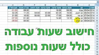 חישוב שעות עבודה באקסל (כולל שעות נוספות)