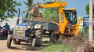 JCB 3DX Loading Cow Dung in John Deere 5045 and Swaraj 744 FE Tractor for Farming Land | Jcb video