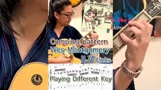 Different Key【Jazz Guitar Licks】Wes licks18 2 5 1 Chord Progression & Picking technique 