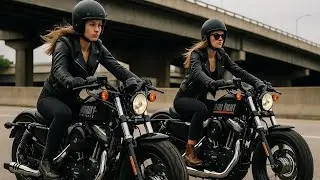 Gentleness on a steel beast: A girl riding a Harley