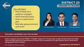 From Speaker to Trainer - A Workshop for Toastmasters (Session 1 of 2)