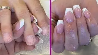 Pink & White Reverse Application Using Tips - Short Brittle Nails