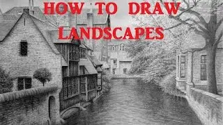How to Draw a Landscape With Buildings, Trees, and Water, Belgium canal scene