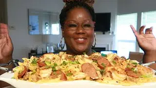 JAMBALAYA ALFREDO PASTA SHRIMP ANDOUILLE SAUSAGE CHICKEN ASMR COOKING SOUNDS