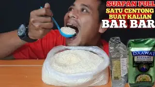 SUAPAN FULL CENTONG||MAKAN BERAS MENTAH DI KANTONG PLASIK PAKEK CENTONG||ASMR RAW RICE EATING