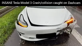 INSANE Tesla Model 3 Crash in strong rain on highway