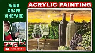 PAINTING WINE GRAPE VINEYARD | Acrylic Painting of Vineyard at Sunset | gene  Art#viralart #arte