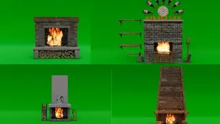 Fireplace green screen footage