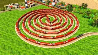Red Train Spins on a Twisted Spiral Rail Track Similar to Galaxy Stars🚦⚠️Trainz Simulator 2019