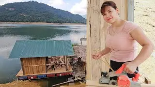 The girl is about to complete a house floating on water.
