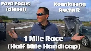 Koenigsegg Agera R vs Ford Focus 1 Mile Drag Race (with half mile head start)