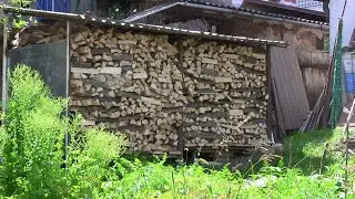 Woodshed assembled out of spare building materials