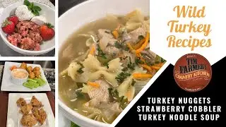 Wild Turkey Noodle Soup, Turkey Nuggets & Strawberry Cobbler (