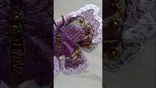 Сиреневая бабочка, вышивка гладью на фатине