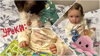 Vlog: I picked up the reborn dolls from kindergarten. Molly is doing her homework and acting up.