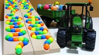 Marble run race ☆ HABA slope transparent pipe & retro agricultural truck