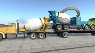 BeamNG Drive - Concrete Truck + Trailer Transporting 2 Concrete Trucks