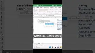 Tocol function in Excel helps to bring all data in 1column #excel #shorts #informative #exceltricks