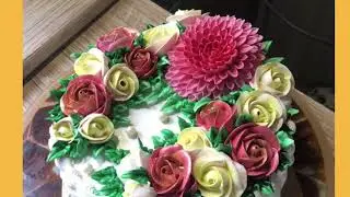 Торт хризантема с розами