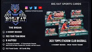 2023 TOPPS STADIUM CLUB BASEBALL - LIVE BREAK - 4 Hobby Boxes - 8 Autos! - Break Night w/Big KAT