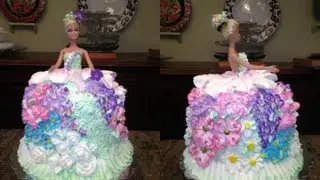 How To Make A Barbie Doll/Princess Cake And Decorat It With Flowers
