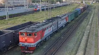 прибытие грузового под 2ТЭ10У-0161 в парк отправления Люблино, Иволги и ВЛ10-1660