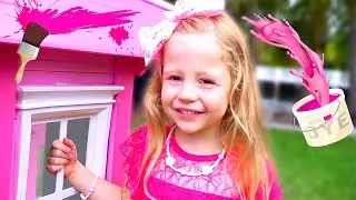 Nastya oyun evini pembe renkte boyar ve kuşlar için evler inşa eder