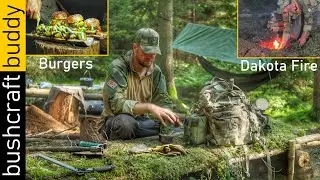 Military Gear Bushcraft Overnight | Burger Brutality | Dakota Fire Pit