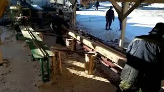 Линия пиления тонкомера в составе брусовального станка Мамонт и двухвального многопила 2Ц16-350