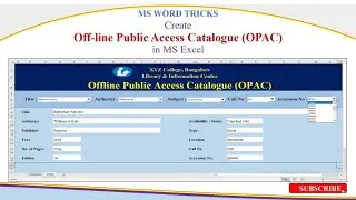 Create Library Offline Public Access Catalogue (OPAC) in MS Excel | Catalogue | Multiple Combo boxes