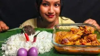#asmr EATING RICE 🍚CHICKEN🍗 CURRY SPICY🥵, LAL SAAG VAJA,#mukbang #bengali